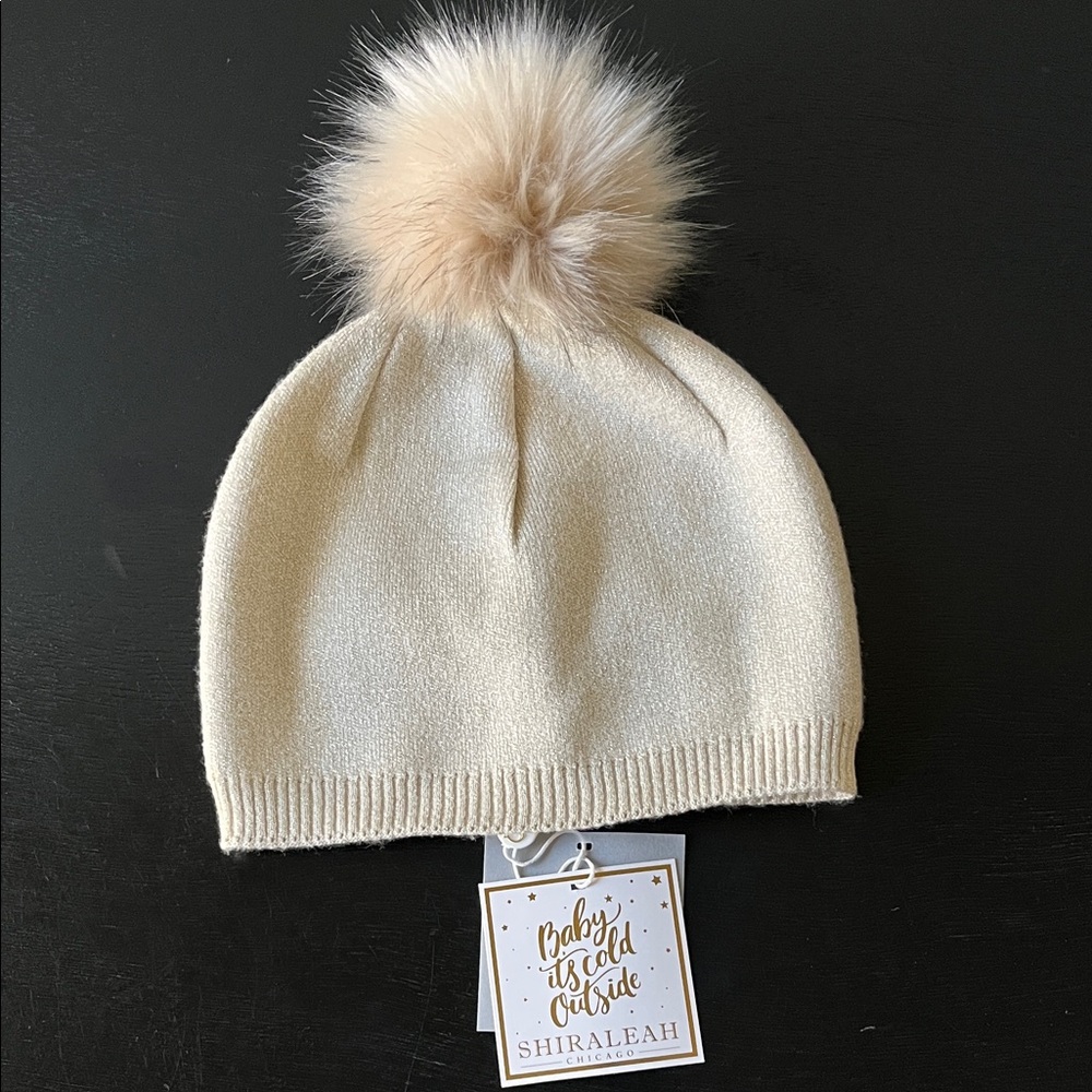 Shiraleah Maya Slouch Hat Faux Fur Pom Pom Beanie in Champagne